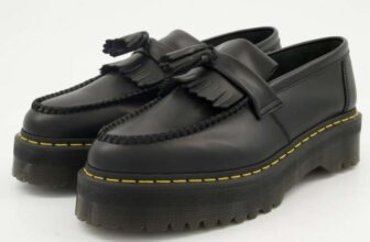 Dr Martens – Black Smooth Leather Adrian Quad Style Platform Loafers