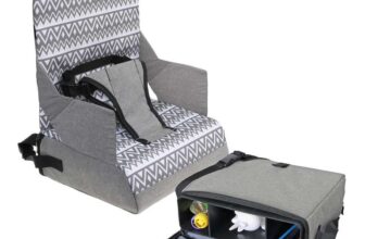 Dreambaby Grab N Go Kids Booster Seat – Portable Travel Toddler High Chair for Dining (6M-3Y) with Storage & Shoulder Strap