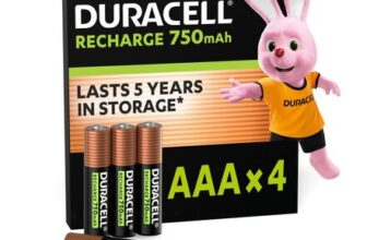 Duracell AAA Rechargeable NiMH 750mAh, 1000 Cycles, Pack of 4