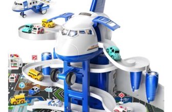 Dyzi Aeroplane Race Track Toy with 8 Cars and Lights