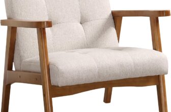 EBELLO Modern Accent Chair, Soild Wood Padding Lounge Armchair, Retro Armchair Wide Backrest, Reading Chair for LivingRoom, Bedroom, Balcony, Beige