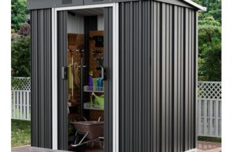 ELUCHANG Metal Garden Shed 6x4ft, Outdoor Storage Tool House