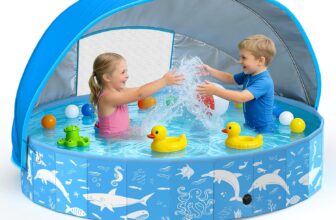 EPN Foldable Dog Paddling Pool with Canopy, Large Dog Pool for Pets, Secure Outdoor Water Play with UV Sun Protection for Outdoors, Portable Swimming Pool for Backyard & Garden (140 x 30cm)