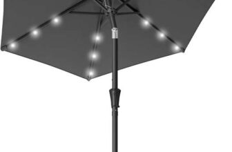 EXCLUSIVESongmics 2.1 m Garden Parasol Umbrella with Solar LED Lights (Grey / Beige) W/Code