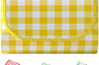 Eastrise 200x200cm Waterproof Picnic Blanket, Machine Washable, Foldable with Integrated Handle for Easy Storage and Portable Travel, Ideal for Camping and Family Outings(Yellow Check)