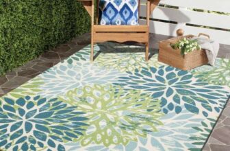 Easy Clean Tropical Palm Leaf Design Outdoor Rug 50x80cm, Green