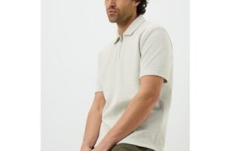 Ecru Diamond Jacquard Zip Polo Shirt