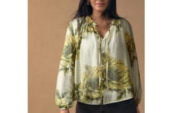 Ecru Floral Print Button Front Long Sleeve Blouse