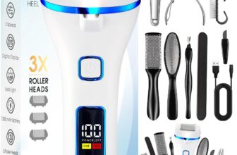 Electric Foot File, Rechargeable Foot Callus Remover, Pad Feet Care Kit, Professional Pedicure Tools Set, with Storage Bag, for Dry Dead Skin, Calluses, Cracked Heels (White)