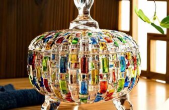 Elegant-Hand Painted Colorful Woven Glass Crystal Candy Box with Lid Food Jewelry Box Storage Jar Great Gift for Family Friends-24 oz