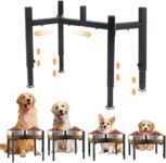 Elevated Dog Bowl Stand, Upgrade Metal Dog Feeder Stand, 4 Adjustable Heights 7-10.6 and Width 5-10, No Spill Raised Pet Double Bow Holder for Small, Medium Large Dogs Indoor Outdoor (Stand Only)