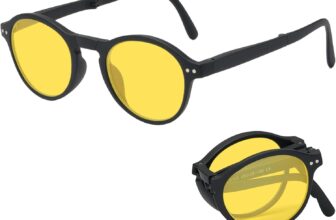 Embhlitfe Night Driving Glasses, Foldable Polarized Anti Glare Glasses with Yellow Tac Lens for Men & Women, Providing HD Vision for Nighttime, Rainy, And Foggy Driving Conditions.