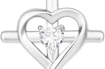 Esmoly Cross Necklace for Women 18K White Gold Plated Necklaces Heart shaped zircon pendant Christian Baptism Religious Gifts for Women Girls 163 Inches