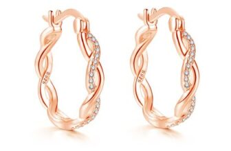 Estrellique Rose Gold Sterling Silver Twisted Hoop Earrings CZ