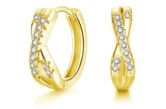 Estrellique Sterling Silver Twisted Hoop Earrings with Cubic Zirconia