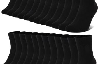 FALARY 12 Pairs Black Mens Socks, Plain Socks for Men – Cotton Socks Men Women Comfortable Suitable for Work & Casual Wear – Breathable, Stain Resistant, Durable Mens Smart Dress Socks