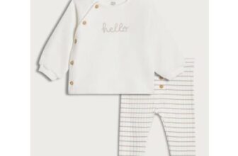 F&F Baby 2-Piece Cotton Rich Hello Baby Jumper & Leggings Set in White