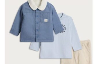 F&F Baby 3-Piece Pure Cotton Jacket, Top and Trousers Set in Blue
