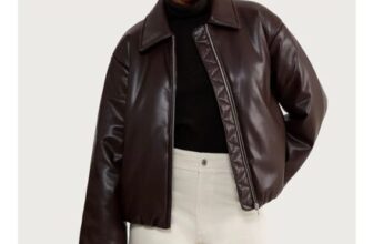 F&F Faux Leather Bubble Hem Zip up Jacket in Brown