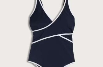 F&F contrast Trim Wrap Front Swimsuit Navy