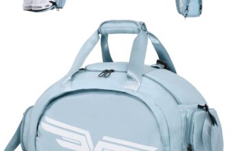 FIORETTO 30L Sports Gym Bag with Wet Pocket & Shoe Compartment, Sports Holdall Backpack for Men Women Light Blue