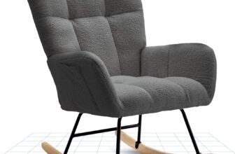 FLEXISPOT Rocking Chair with High Backrest & Armrests – Modern Swing Chair with Wooden Skids, Padded Recliner Chair for Living Room & Bedroom, Maximum Load 120 kg, Grey