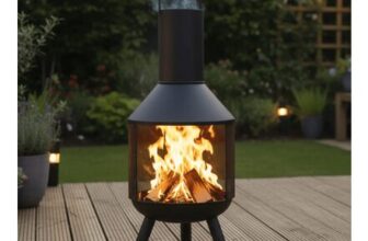 FREE P&P – Wood Burning Fire Pit Chimney Patio Heater Black