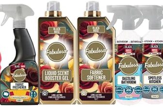 Fabulosa All-in-One General Household Cleaning Bundle, Oud Cleaners and Fresheners, Antibacterial Sprays and Disinfectants Long Lasting Fabric Softener and Liquid Scent Booster Gel, 7 Pack, Black Rose