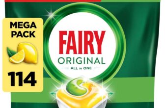 Fairy All-in-1 Dishwasher Tablets Bulk, 114 Tablets, Lemon, Effective Even on Dried-On Grease, Dishwasher Tabs – £13.78 S&S