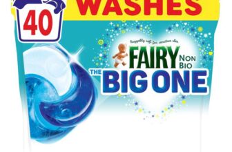 Fairy Non Bio The Big One PODS, Washing Liquid Laundry Detergent Capasules, 40 Washes, 2X Stain Removal,