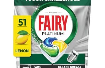 Fairy Platinum Dishwasher Tablets Lemon, 51 Capsules, Powerful Cleaning