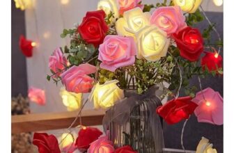 Falafoty Rose Fairy Lights, 6M, 40 LEDs, Battery-Operated, Red Pink