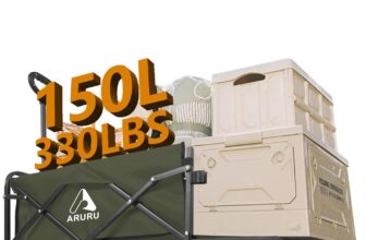 Festival Trolley on Wheels 150L, Heavy Duty Folding Wagon Cart with Tailgate, Portable Camping Carts, Collapsible Foldable Trolly for Outdoor Beach Garden Picnic Shopping, Adjustable Handle