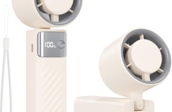 Fitabok Portable Handheld Fan – Hand Held Mini USB Fans with 1-199 Speed, LED Display, 4000mAh Small Rechargeable Desk Fan, 115 Adjustable Design for Travel Outdoor Home Office, Summer Gift, Beige