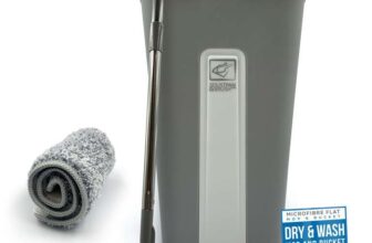 Flat Mop and Bucket Set with 360 Swivel Head, 2 Microfibre Mop Heads, Built-in Wringer sold by The Dustpan and Brush Store FBA