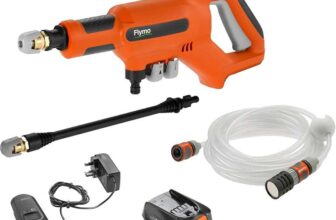 Flymo EasiClean Li Portable Pressure Cleaner – 18V Battery with Charger, 200l/h Flow Rate, 6m Hose Length, 3 Nozzle Attachments