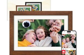 Frameo Digital Photo Frame WiFi Walnut Wood Frame 10.1