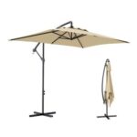 Free P&P – 3 M Cantilever Parasol with Cross Base, Crank Handle, 6 Ribs, Beige