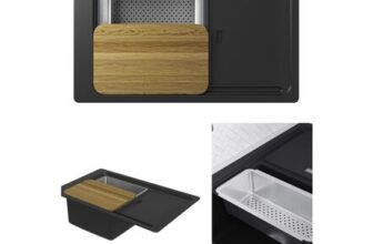 Free P&P – GoodHome Black Granite 1 Bowl Sink & Drainer & Chopping Board