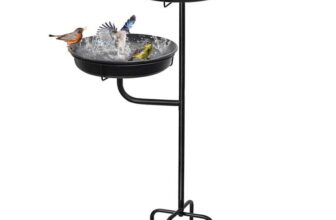 Freestanding Bird Bath & Feeder Outdoor Garden Decoration with Detachable Bowl & Metal Stakes – Black, Style A
