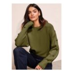 Friends like These Olive Green Button Sleeve Detail Jumper