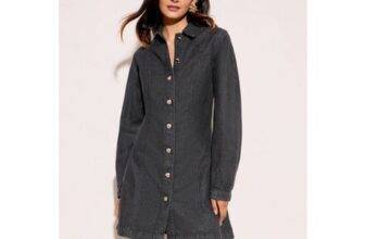 Friends like These Washed Black Denim Shirt Mini Dress