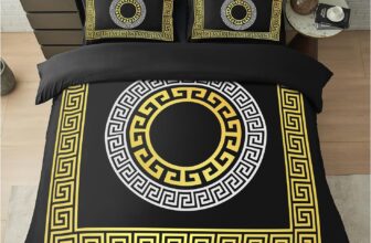 GC GAVENO CAVAILIA Greek King Size Duvet Cover Sets – Microfibre Geometric Bedding Sets with Pillowcases – Durable & Easy Care Quilt Covers – Soft Duvet Comforter Cover, Black/Gold