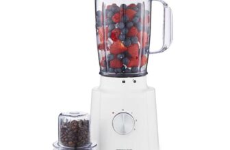 GEEPAS 2-in-1 Food Jug Blender 1.6L Juice Jar & 100G Mini Coffee Spice Grinder 4-Leaf Stainless-Steel Blades 3 Speed & Pulse Safety Lock