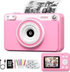 GREENKINDER Kids Camera Instant Print, 1080P Instant Camera for Kids with 5 Rolls Print Paper & 32GB Card, Kids Digital Cameras Christmas Birthday Toddler Boys Gifts for Girls Toys Age 3-12