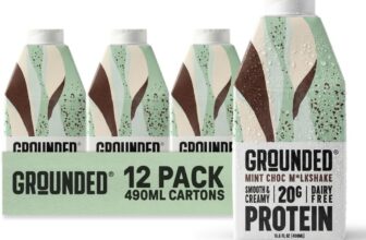 GROUNDED Dairy Free Mint Chocolate Protein Milkshakes 12 x 490ml, 20g Plant Protein Per Bottle, Ready to Drink, Natural Ingredients, Gluten Free, Nutritious Meal Replacement, With Cocoa