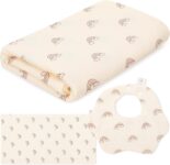 GSrenyu 3 Pack Baby Towels Newborn Large Muslin Cloths Blankets 100x100cm with Muslin Cloths and Adjustable Baby Bib Set, Swaddle Blanket 0-3 Months Essentials for Newborn