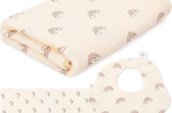 GSrenyu 3 Pack Baby Towels Newborn Large Muslin Cloths Blankets 100x100cm with Muslin Cloths and Adjustable Baby Bib Set, Swaddle Blanket 0-3 Months Essentials for Newborn
