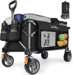 GXCROR Folding Trolley Cart – 140L Heavy Duty Collapsible Wagon with Removable 14.5cm diameter & 6cm Wide Wheels for Camping, Beach, Gardening, 130kg Capacity