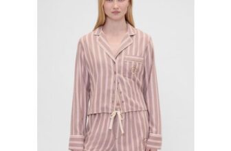 Gap X Summer Fridays Brown Striped Flannel Long Sleeve Pyjama Top